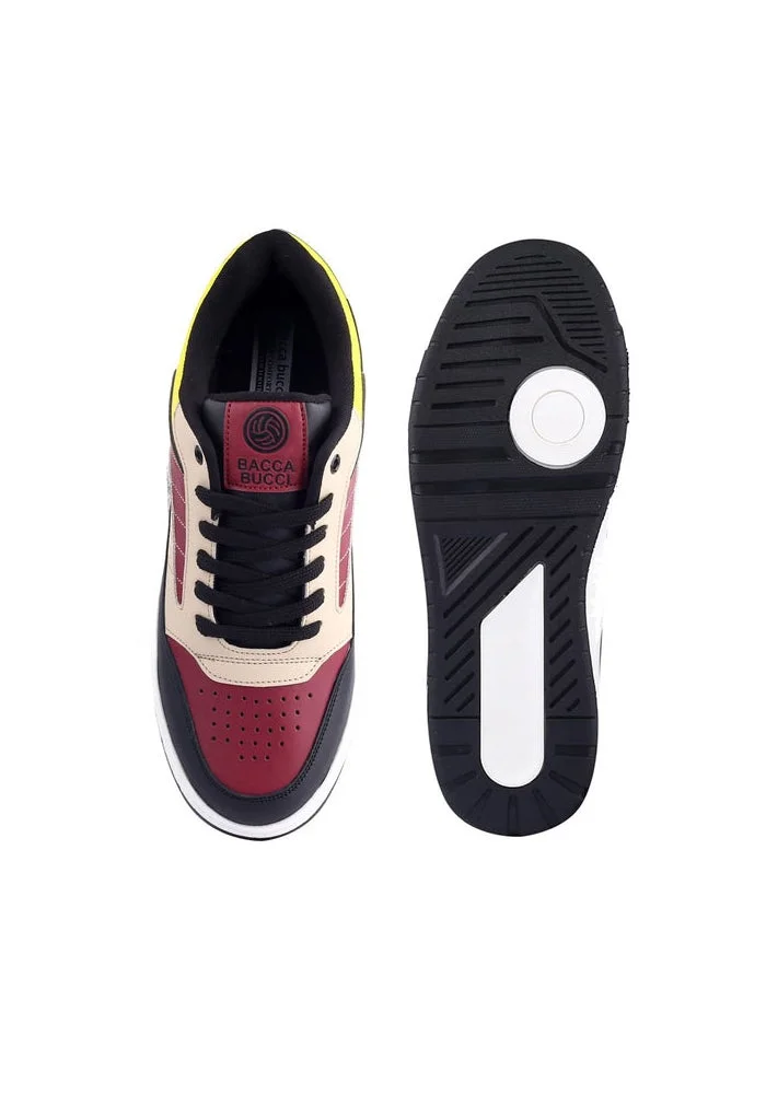 Bacca Bucci Black and Maroon Downtown Dynamo Low-Top Sneakers for Men | Best Price UAE